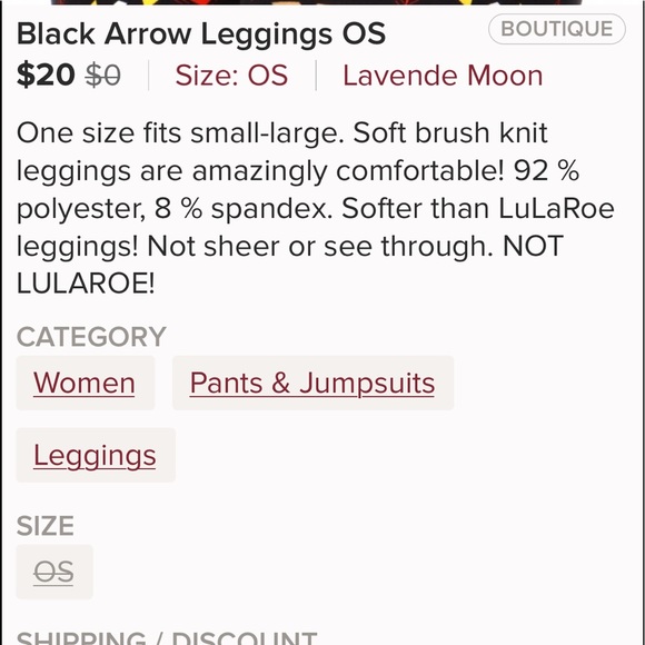 Black Arrow Leggings *New* OS - Picture 7 of 7